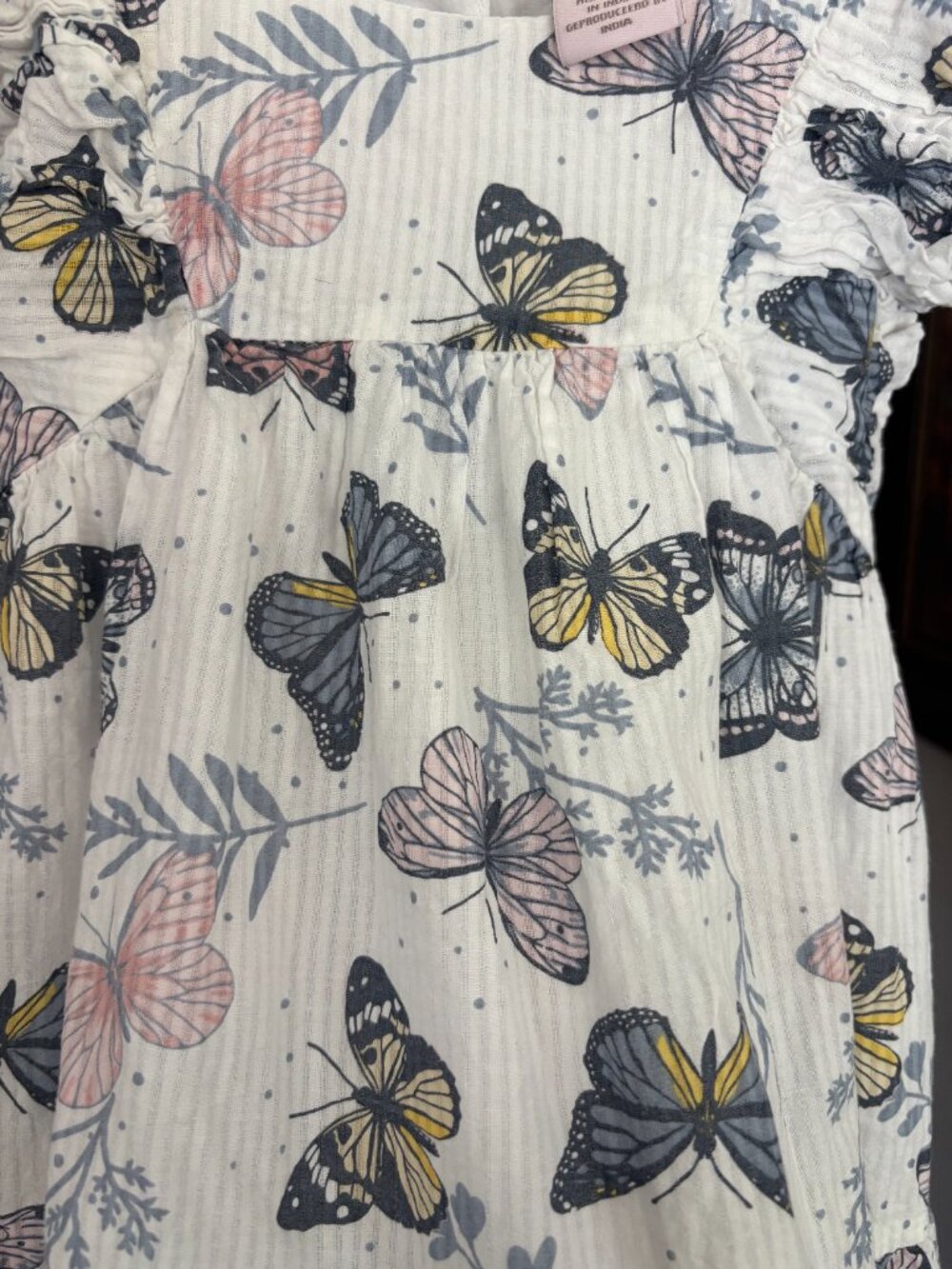 Catherine Malandrino Butterfly Print Gauze Flutter Sleeve Tiered Dress Girls 3T - Picture 2 of 7